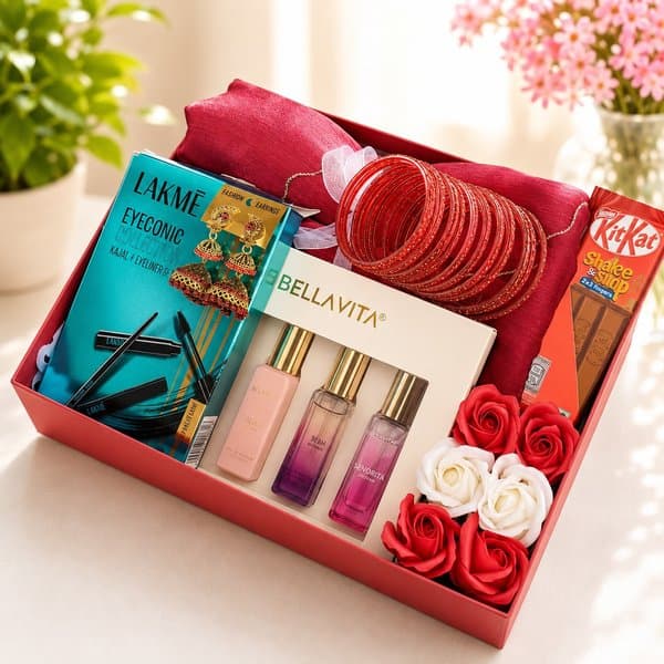 Premium Red Saree Hamper - View 3